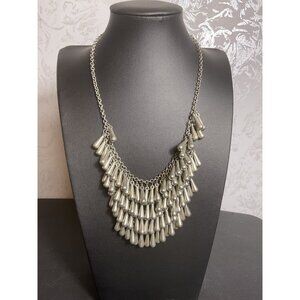 Statement Silver Tone Tiered Bib Necklace With Adjustable Chain